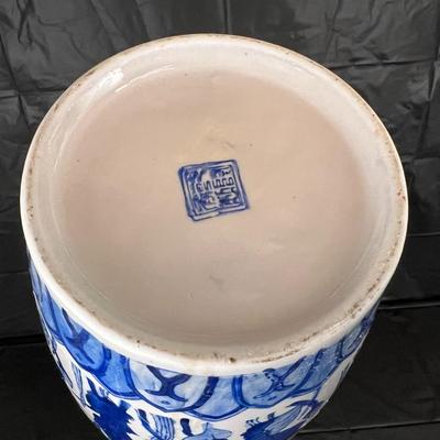 Stamped Chinese Vintage Blue and White Floral Gazed Vase