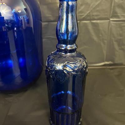 Lot of 6 Cobalt Blue Glass Vases, Bowl, Bottle and Pitcher