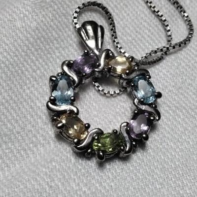 Vintage Varied Gemstone Wreath 925 Necklace