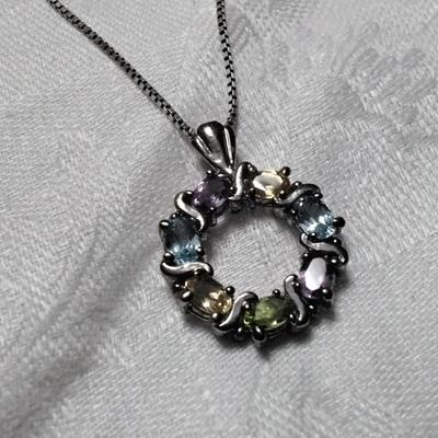 Vintage Varied Gemstone Wreath 925 Necklace