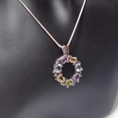 Vintage Varied Gemstone Wreath 925 Necklace