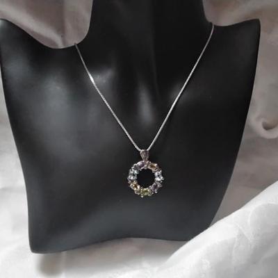 Vintage Varied Gemstone Wreath 925 Necklace