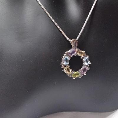 Vintage Varied Gemstone Wreath 925 Necklace