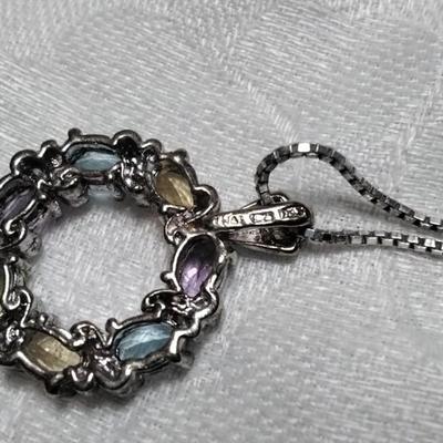 Vintage Varied Gemstone Wreath 925 Necklace