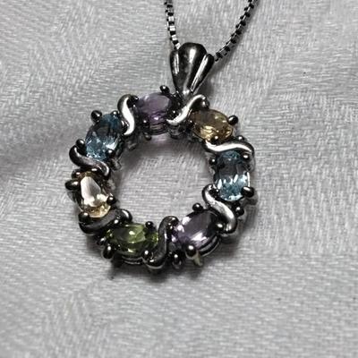 Vintage Varied Gemstone Wreath 925 Necklace