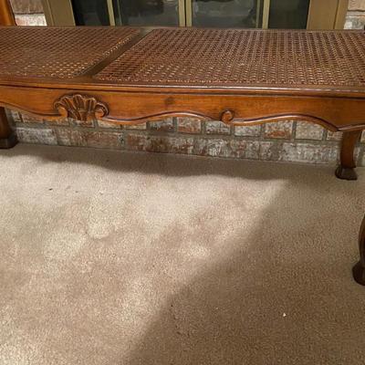 Vintage wood and cane bench