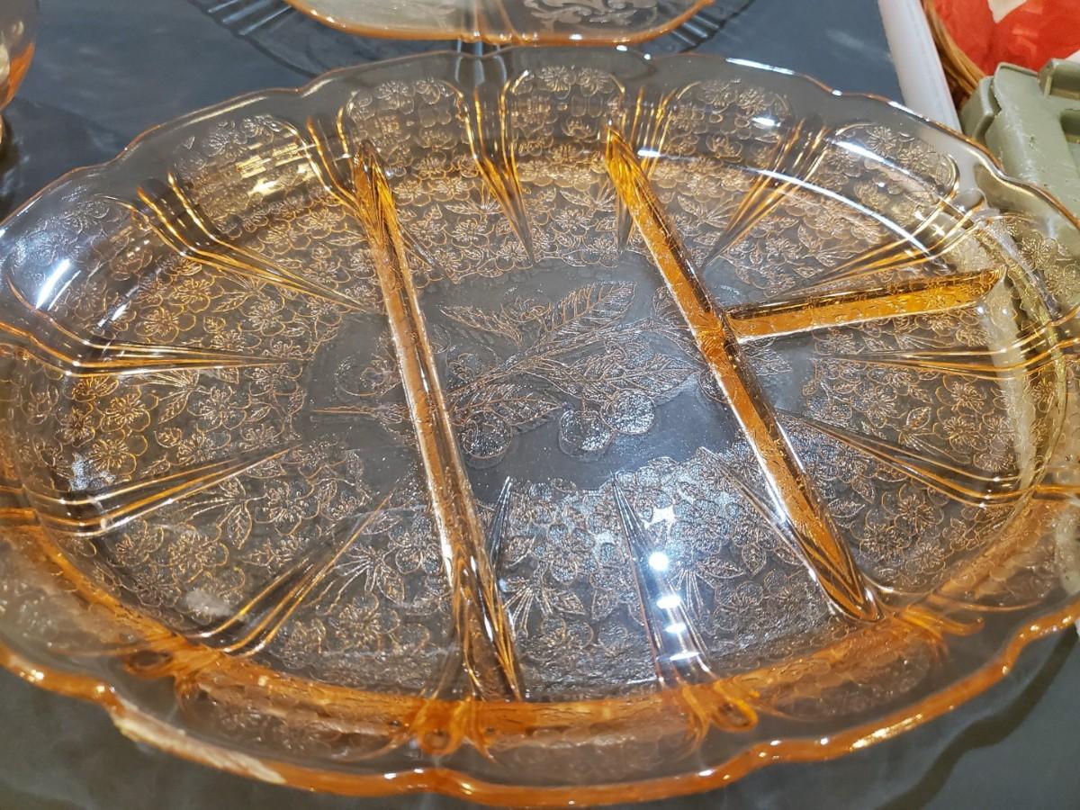 Pink depression glass divided platter