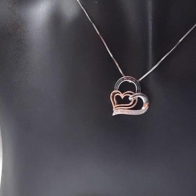 Gorgeous Blue And White Diamond 10kt Rose Gold and 925 18" Necklace