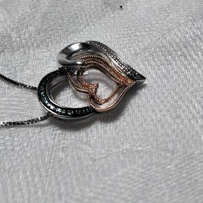 Gorgeous Blue And White Diamond 10kt Rose Gold and 925 18" Necklace
