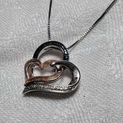 Gorgeous Blue And White Diamond 10kt Rose Gold and 925 18" Necklace