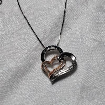 Gorgeous Blue And White Diamond 10kt Rose Gold and 925 18" Necklace