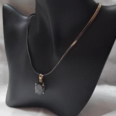 Beautiful Smokey Topaz 16" Gold Vermeil Herringbone Necklace