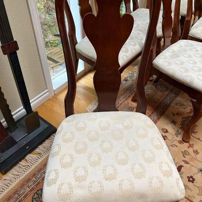 Lot of 6 Wood and Cream Fabric Dining Chairs
