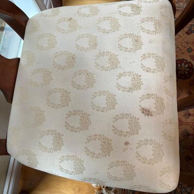 Lot of 6 Wood and Cream Fabric Dining Chairs