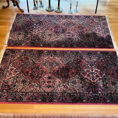 Lot of 2 Antique Art Nouveau 1930s Runner Accent Rugs