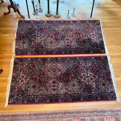 Lot of 2 Antique Art Nouveau 1930s Runner Accent Rugs