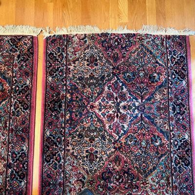Lot of 2 Antique Art Nouveau 1930s Runner Accent Rugs