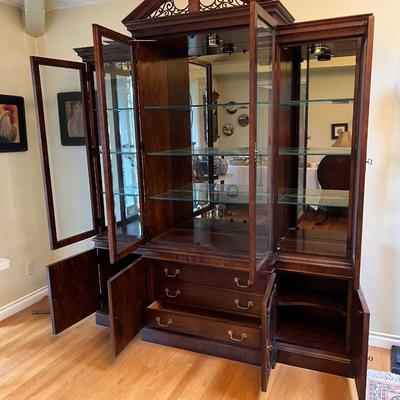 Gorgeous Vintage Century Hickory Wood Lighted Display Cabinet