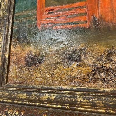 Original Signed Midcentury Painting of Red Barn
