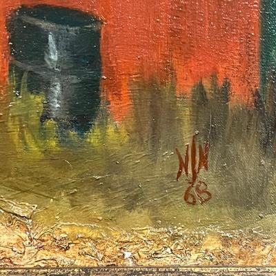Original Signed Midcentury Painting of Red Barn