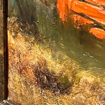 Original Signed Midcentury Painting of Red Barn
