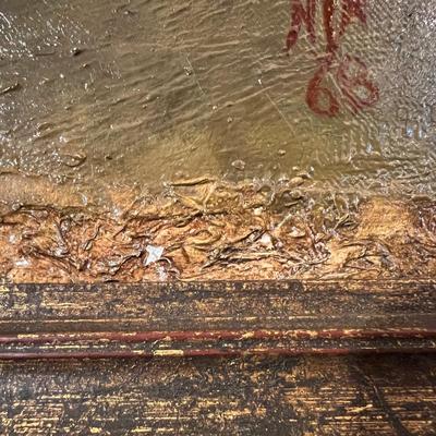 Original Signed Midcentury Painting of Red Barn