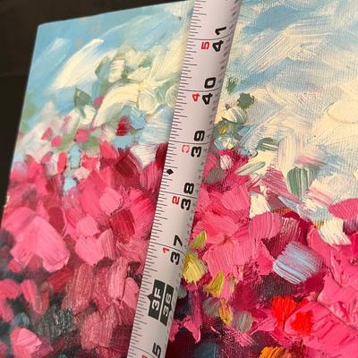 Gorgeous Julie Gilbert Pollard Painting of Spanish Mission Style Arches and Lush Flowers