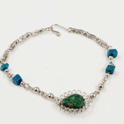 FILIGREE TURQUOISE & SILVER TONED CHAIN BRACELET