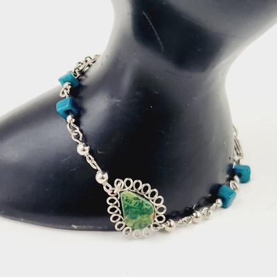 FILIGREE TURQUOISE & SILVER TONED CHAIN BRACELET