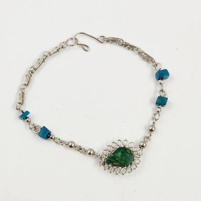 FILIGREE TURQUOISE & SILVER TONED CHAIN BRACELET