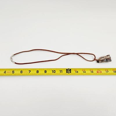WIRE WRAPPED PETRIFIED WOOD PENDANT W/ LEATHER NECKLACE