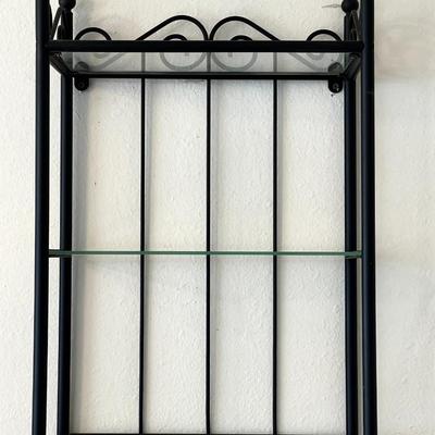 LOT 135  HANGING METAL WALL UNIT W/3 GLASS SHELVES & KEY HOOKS