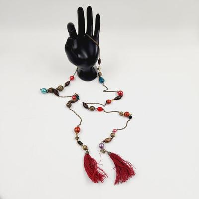 MULTI TONED BEADED SCARF NECKLACE