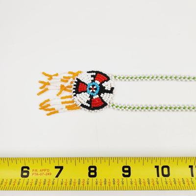 NATIVE SEED BEADED & LEATHER NECKLACE