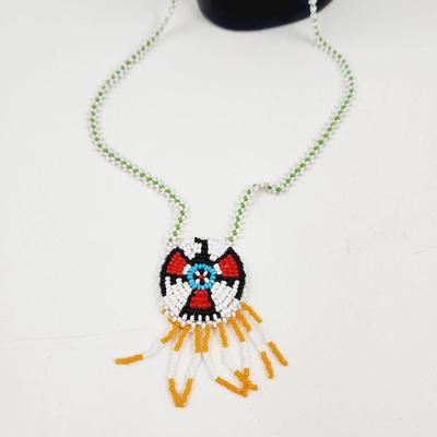NATIVE SEED BEADED & LEATHER NECKLACE