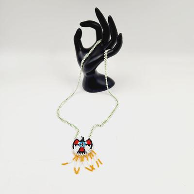 NATIVE SEED BEADED & LEATHER NECKLACE