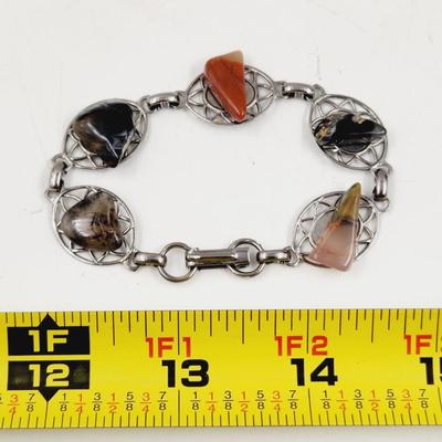 NATURAL STONE SILVER TONED BRACELET