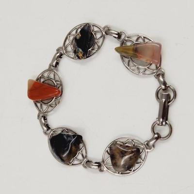 NATURAL STONE SILVER TONED BRACELET