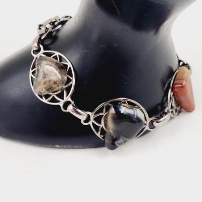 NATURAL STONE SILVER TONED BRACELET