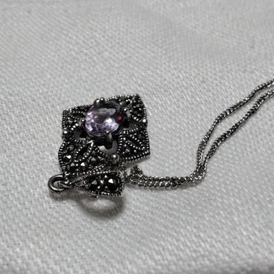 Vintage Amethyst and Marcasite 925  18" Necklace