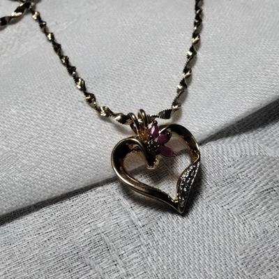 Ross Simons Ruby And Diamonds Gold Vermeil 18" Italian Necklace