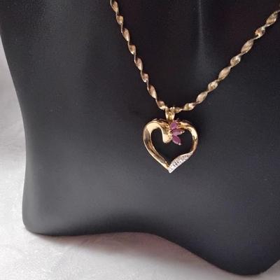 Ross Simons Ruby And Diamonds Gold Vermeil 18" Italian Necklace