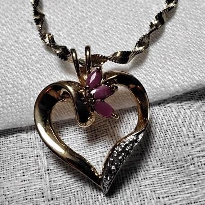 Ross Simons Ruby And Diamonds Gold Vermeil 18" Italian Necklace