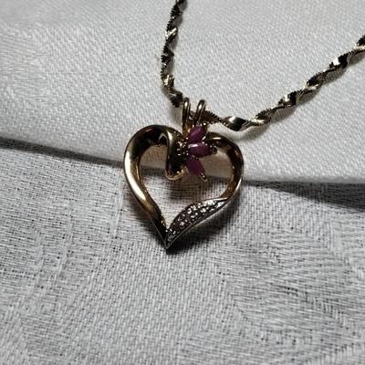 Ross Simons Ruby And Diamonds Gold Vermeil 18" Italian Necklace