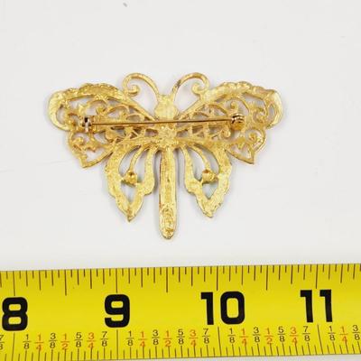 VINTAGE ART SIGNED PAINTED GOLD TONED BUTTERFLY BROOCH ðŸ¦‹