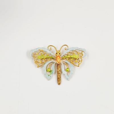VINTAGE ART SIGNED PAINTED GOLD TONED BUTTERFLY BROOCH ðŸ¦‹