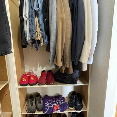 LOT 147  MEN'S CLOSET BLAZERS, JEANS, SUITS SHOES ETC.