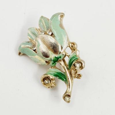VINTAGE GOLD TONED PAINTED FLOWER PIN
