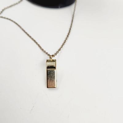 LITTLE GOLD TONED CUTE WORKING WHISTLE NECKLACE