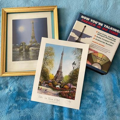 LOT 159  PARIS EIFFEL TOWER PRINTS & LEAN FRENCH CD SET